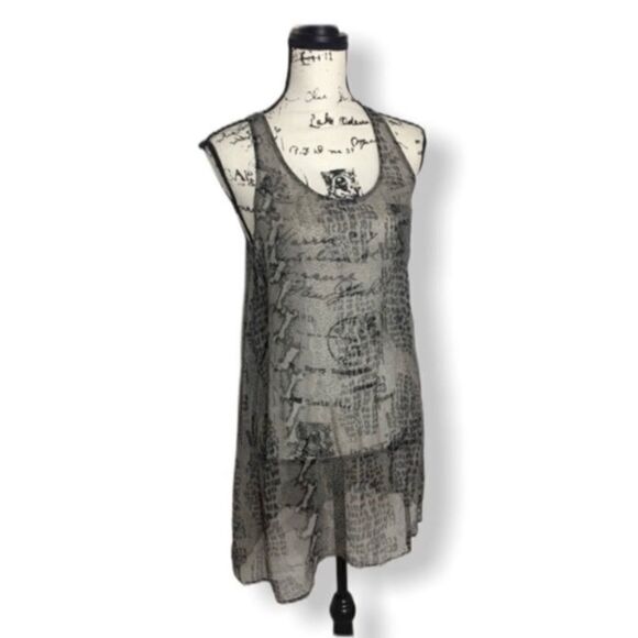 Joie Sheer Animal Print Racerback Tank Top Women’s Size Small Gray Long Layering - Picture 1 of 3
